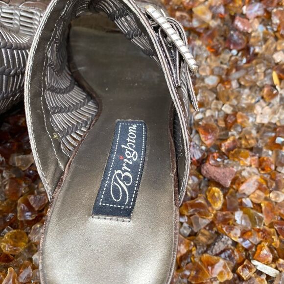 Brighton Pewter/Silver Woven Reed Slide Open Toe Heel Sandal Leather Size 7M EUC - Picture 7 of 12